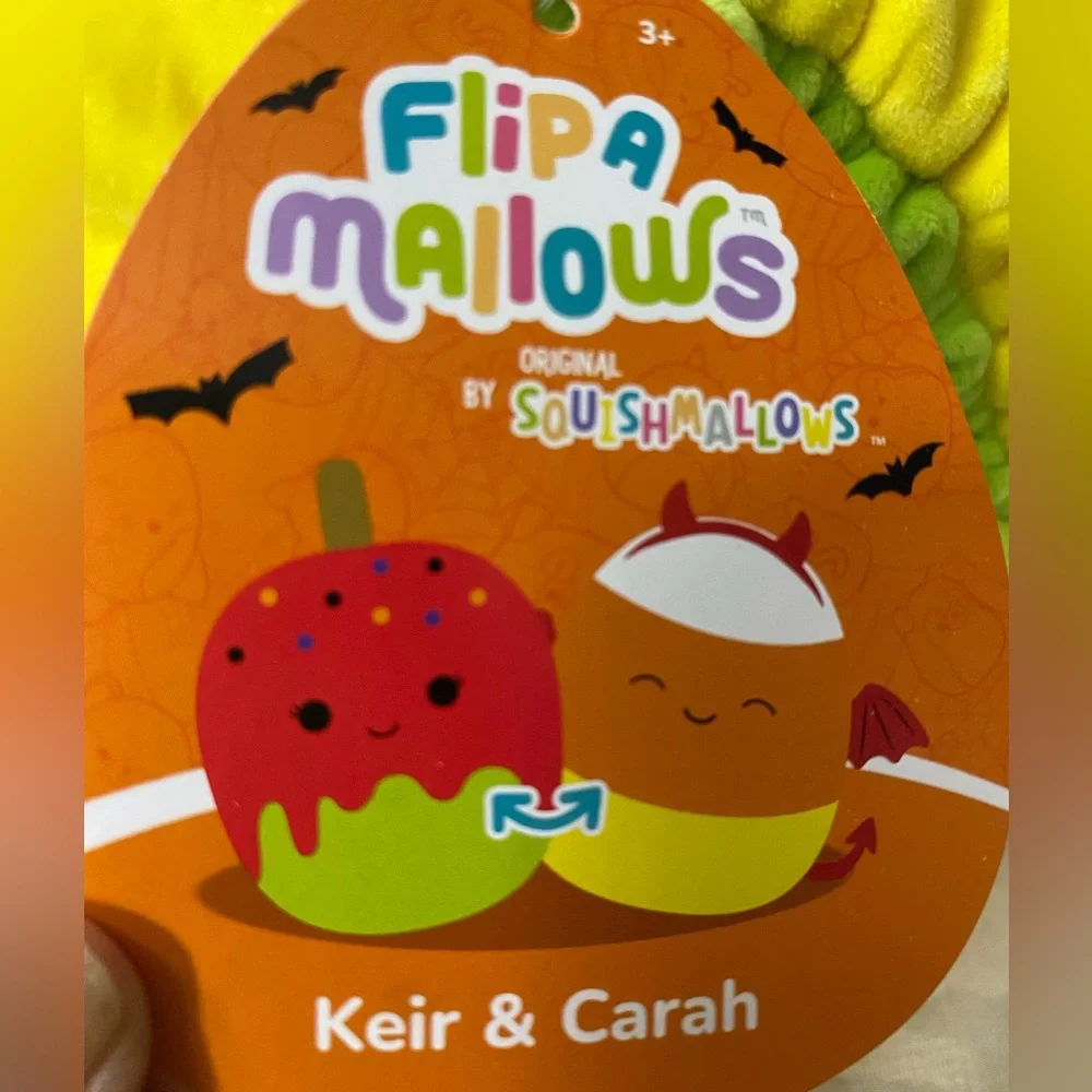 Flip A Mallows Squishmallows Keir‎ Green Apple & Carah Candy Corn NWT Halloween